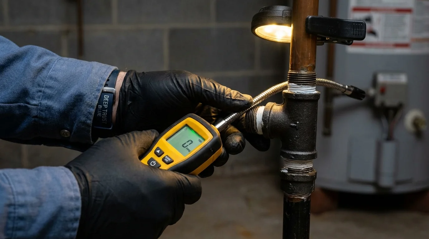 Gas leak detection with electronic sniffer by Johns Plumbing LLC in McIntosh