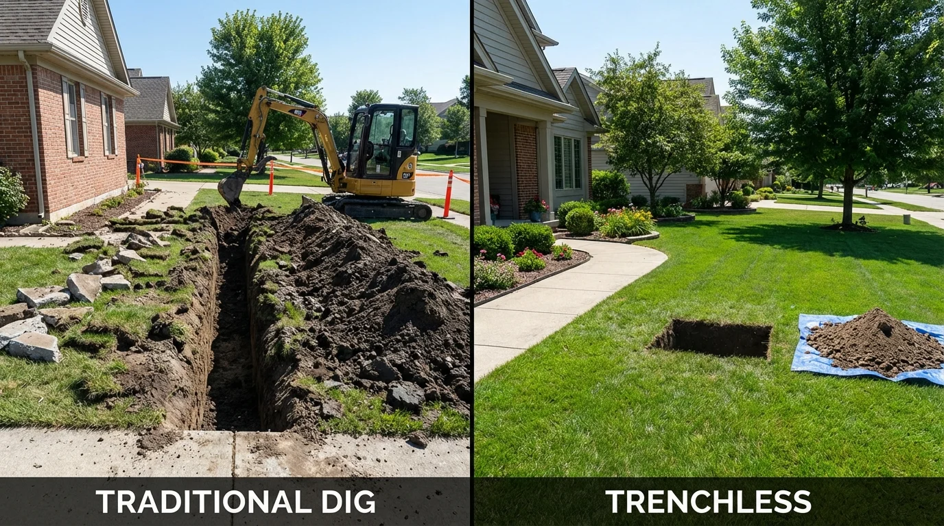 Trenchless sewer repair with minimal yard damage versus traditional excavation in McIntosh, NM
